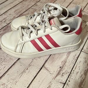 Girls pink and white adidas